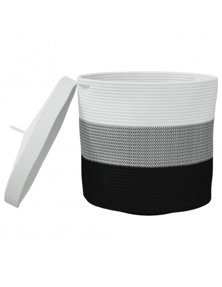 Cestino Portaoggetti con Coperchio Bianco Nero Ø40x35cm Cotone