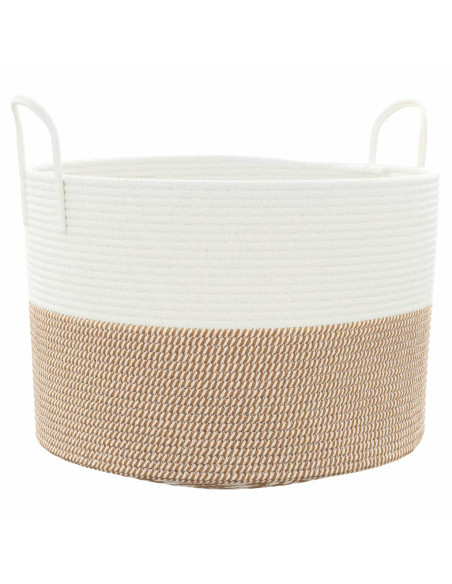 Cestino Portaoggetti Marrone e Bianco Ø51x33 cm in Cotone
