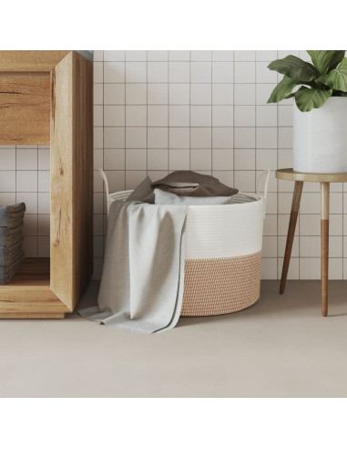 Cestino Portaoggetti Marrone e Bianco Ø51x33 cm in Cotone