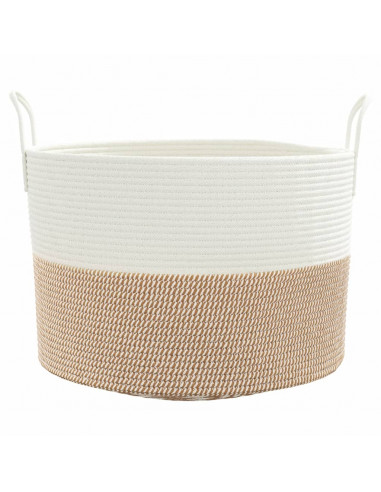 Cestino Portaoggetti Marrone e Bianco Ø51x33 cm in Cotone