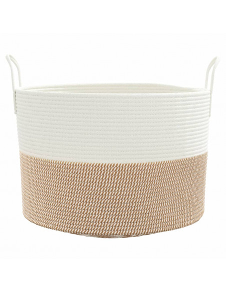 Cestino Portaoggetti Marrone e Bianco Ø51x33 cm in Cotone