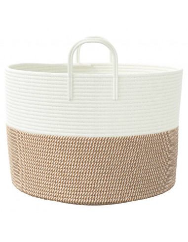 Cestino Portaoggetti Marrone e Bianco Ø51x33 cm in Cotone