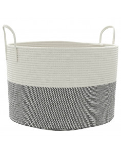 Cestino Portaoggetti Grigio e Bianco Ø51x33 cm in Cotone 2