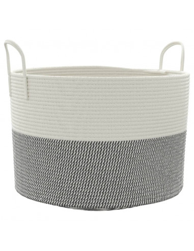 Cestino Portaoggetti Grigio e Bianco Ø51x33 cm in Cotone