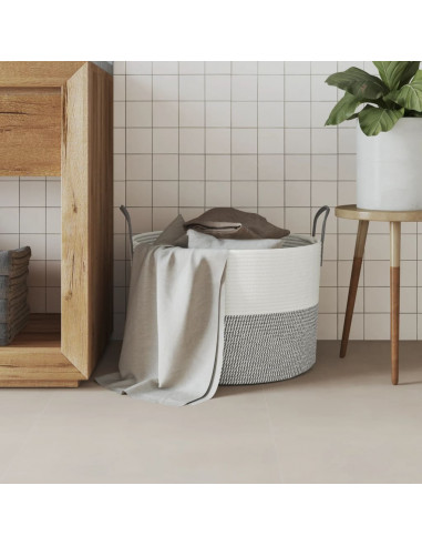 Cestino Portaoggetti Grigio e Bianco Ø51x33 cm in Cotone