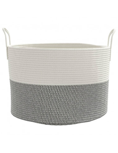Cestino Portaoggetti Grigio e Bianco Ø51x33 cm in Cotone