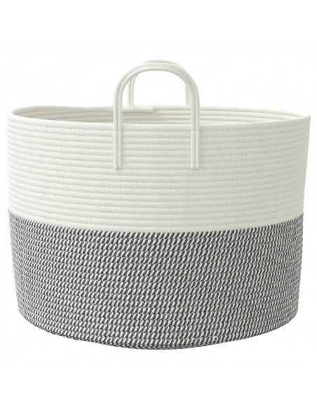 Cestino Portaoggetti Grigio e Bianco Ø51x33 cm in Cotone