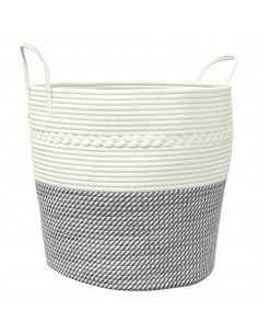Cestino Portaoggetti Grigio e Bianco Ø43x38 cm in Cotone 2
