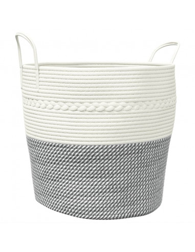Cestino Portaoggetti Grigio e Bianco Ø43x38 cm in Cotone