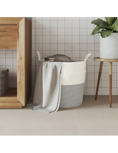 Cestino Portaoggetti Grigio e Bianco Ø43x38 cm in Cotone