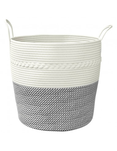 Cestino Portaoggetti Grigio e Bianco Ø43x38 cm in Cotone