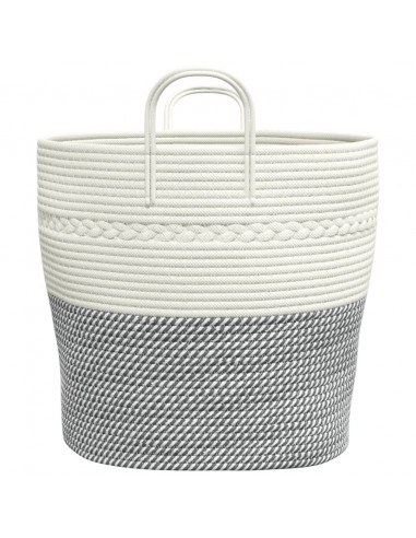 Cestino Portaoggetti Grigio e Bianco Ø43x38 cm in Cotone