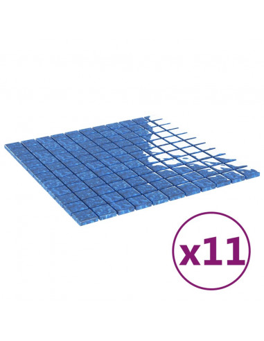 Piastrelle Mosaico 11 pz Blu 30x30 cm in Vetro