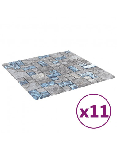 Piastrelle Mosaico 11 pz Grigio e Blu 30x30 cm in Vetro