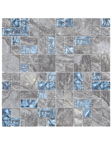 Piastrelle Mosaico 11 pz Grigio e Blu 30x30 cm in Vetro