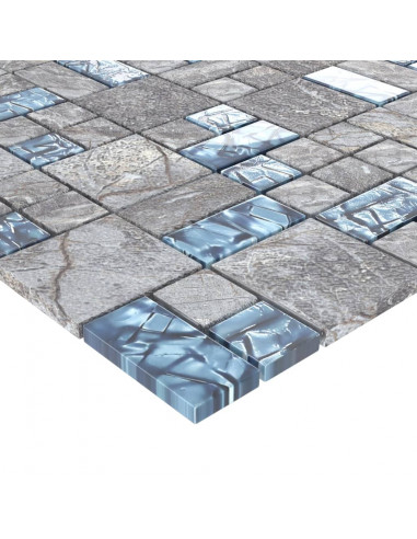Piastrelle Mosaico 11 pz Grigio e Blu 30x30 cm in Vetro