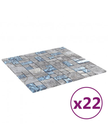 Piastrelle Mosaico 22 pz Grigio e Blu 30x30 cm in Vetro