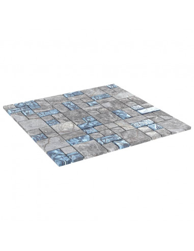 Piastrelle Mosaico 22 pz Grigio e Blu 30x30 cm in Vetro