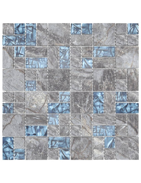Piastrelle Mosaico 22 pz Grigio e Blu 30x30 cm in Vetro