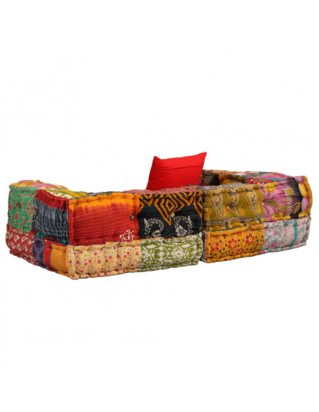 Pouf Modulare a 2 Posti in Tessuto Patchwork