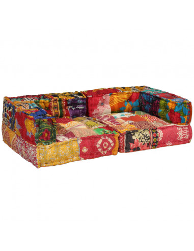 Pouf Modulare a 2 Posti in Tessuto Patchwork