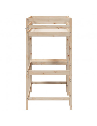 Letto Soppalco con Scrivania 80x200 cm Legno Massello Pino