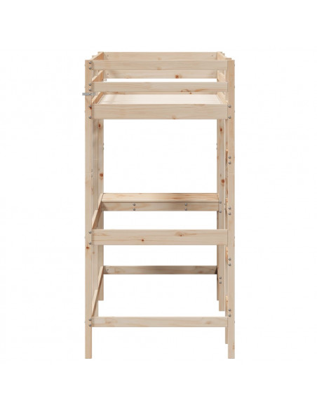 Letto Soppalco con Scrivania 80x200 cm Legno Massello Pino
