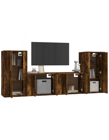 Set di Mobili Porta TV 4 pz Rovere Fumo in Legno Multistrato