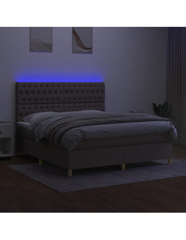 Letto a Molle con Materasso e LED Tortora 180x200 cm in Tessuto