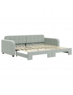Divano Letto con Letto Estraibile Grigio Chiaro 90x200 Velluto 2