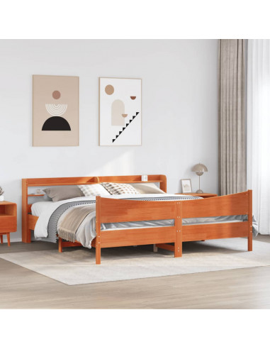 Giroletto con Testiera Marrone Cera 200x200 cm Massello Pino