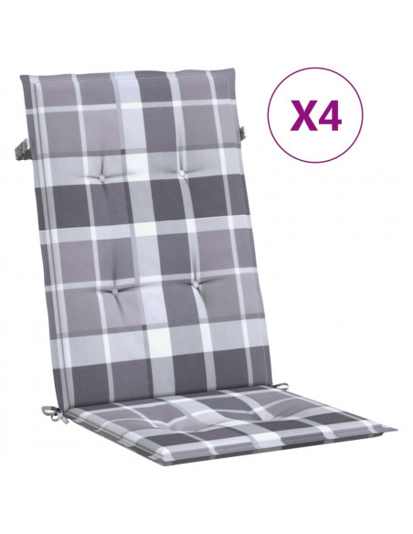 Cuscini per Sedie 4 pz Grigi a Quadri 120x50x3 cm in Tessuto