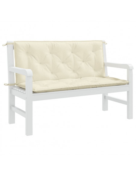 Cuscini Panca Giardino 2pz Bianco Crema 120x50x7 Tessuto Oxford
