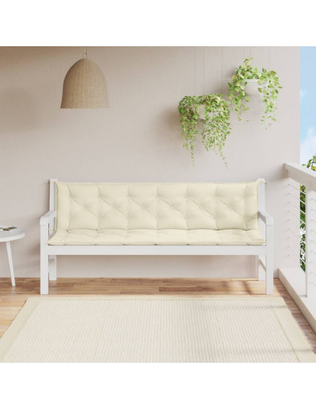 Cuscini Panca Giardino 2pz Bianco Crema 200x50x7 Tessuto Oxford