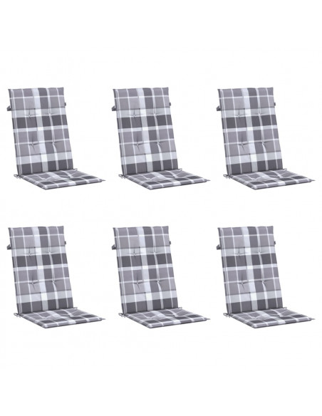 Cuscini per Sedie 6 pz Grigi a Quadri 120x50x3 cm in Tessuto