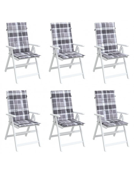 Cuscini per Sedie 6 pz Grigi a Quadri 120x50x3 cm in Tessuto