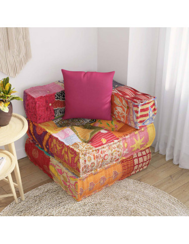 Pouf Modulare con Cuscino in Tessuto Patchwork