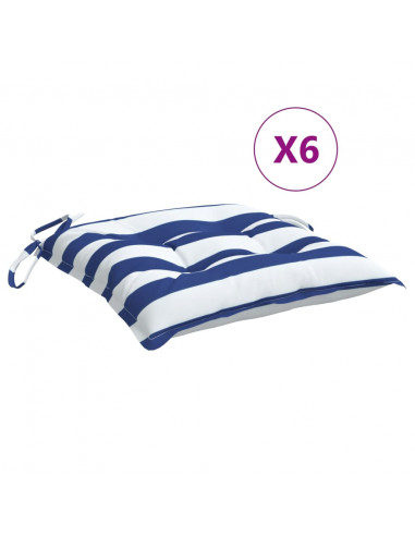 Cuscini per Sedia 6pz Bianco e Blu 50x50x7 cm Tessuto Oxford