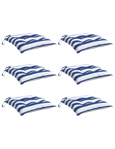 Cuscini per Sedia 6pz Bianco e Blu 50x50x7 cm Tessuto Oxford