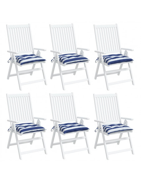 Cuscini per Sedia 6pz Bianco e Blu 50x50x7 cm Tessuto Oxford