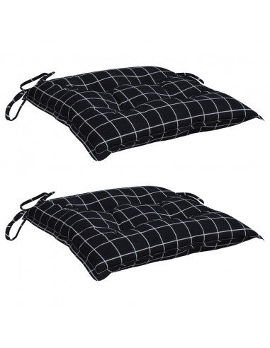 Cuscini per Sedia 2pz Motivo a Quadri Nero 40x40x7 cm Tessuto