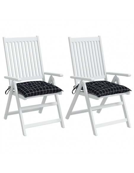 Cuscini per Sedia 2pz Motivo a Quadri Nero 40x40x7 cm Tessuto