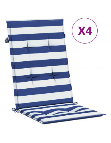 Cuscini Sedia Schienale Alto 4 pz Strisce Bianche e Blu Tessuto