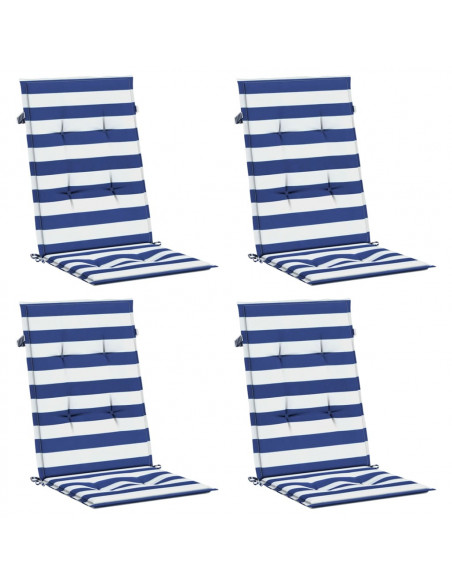 Cuscini Sedia Schienale Alto 4 pz Strisce Bianche e Blu Tessuto