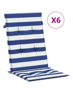 Cuscini Sedia Schienale Alto 6 pz Strisce Bianche e Blu Tessuto 2
