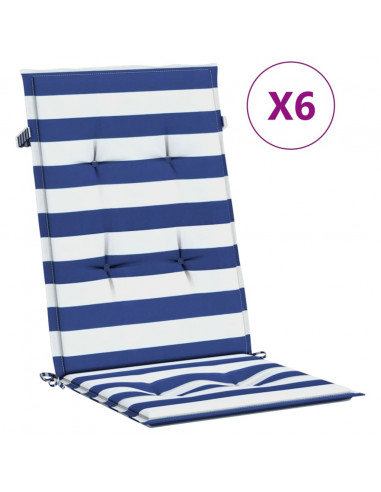 Cuscini Sedia Schienale Alto 6 pz Strisce Bianche e Blu Tessuto