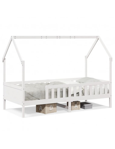 Giroletto Casetta Bambini Bianco 90x190 cm Legno Massello Pino