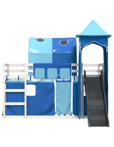 Letto a Castello con Scivolo e Tende Blu 90x190 cm