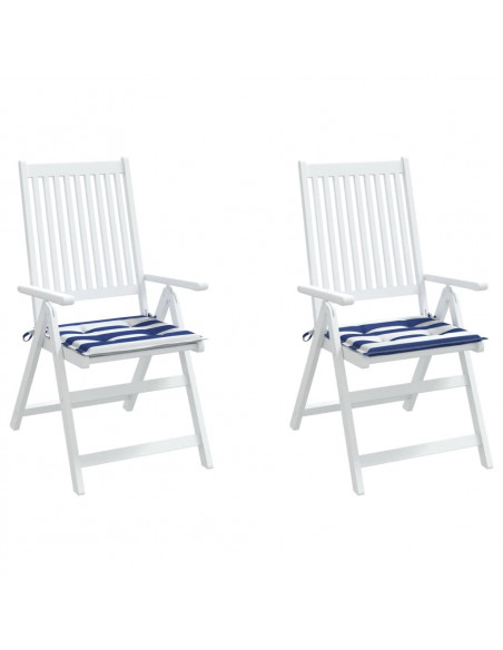 Cuscini per Sedia 2pz Strisce Bianche e Blu 50x50x3 cm Tessuto