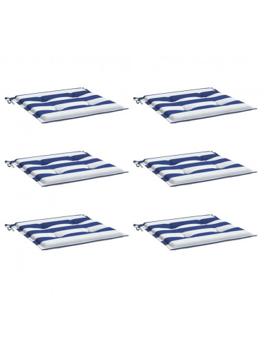 Cuscini per Sedia 2pz Strisce Bianche e Blu 50x50x3 cm Tessuto